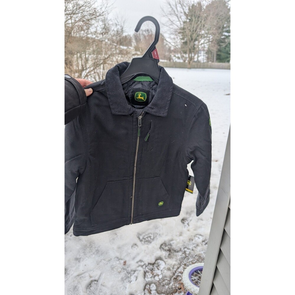 JOHN DEERE BOYS JACKET SIZE 8 BLACK CANVAS TRUCKER JACKET  QUILTED